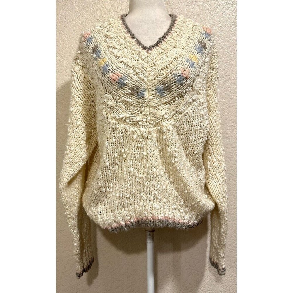 Carriage Court Vintage 90s Cream Knit Oversized Sweater